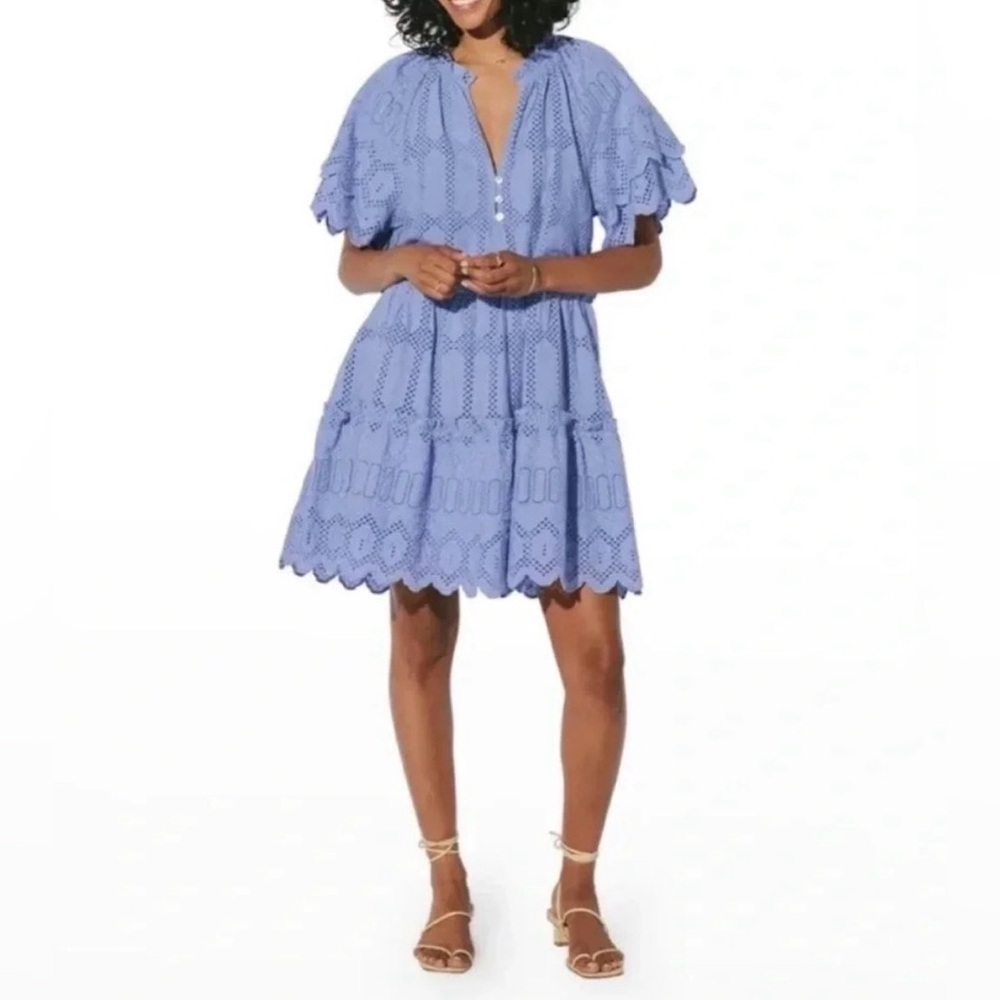 Cleobella Alma Embroidered Pointelle Mini Dress in a Blue/Purple Size Large - Picture 2 of 11